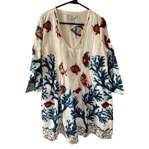 Soft Surroundings Women’s XS Petite Coastal Resort Beach Fish Cover Up Dress